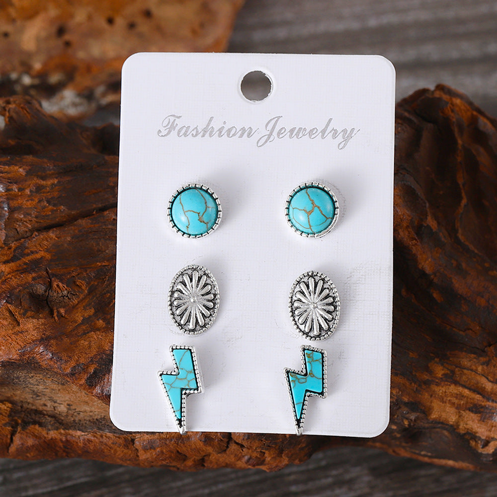 Wholesale Western Bohemian Lightning Turquoise Inlaid Pumpkin Flower Earrings